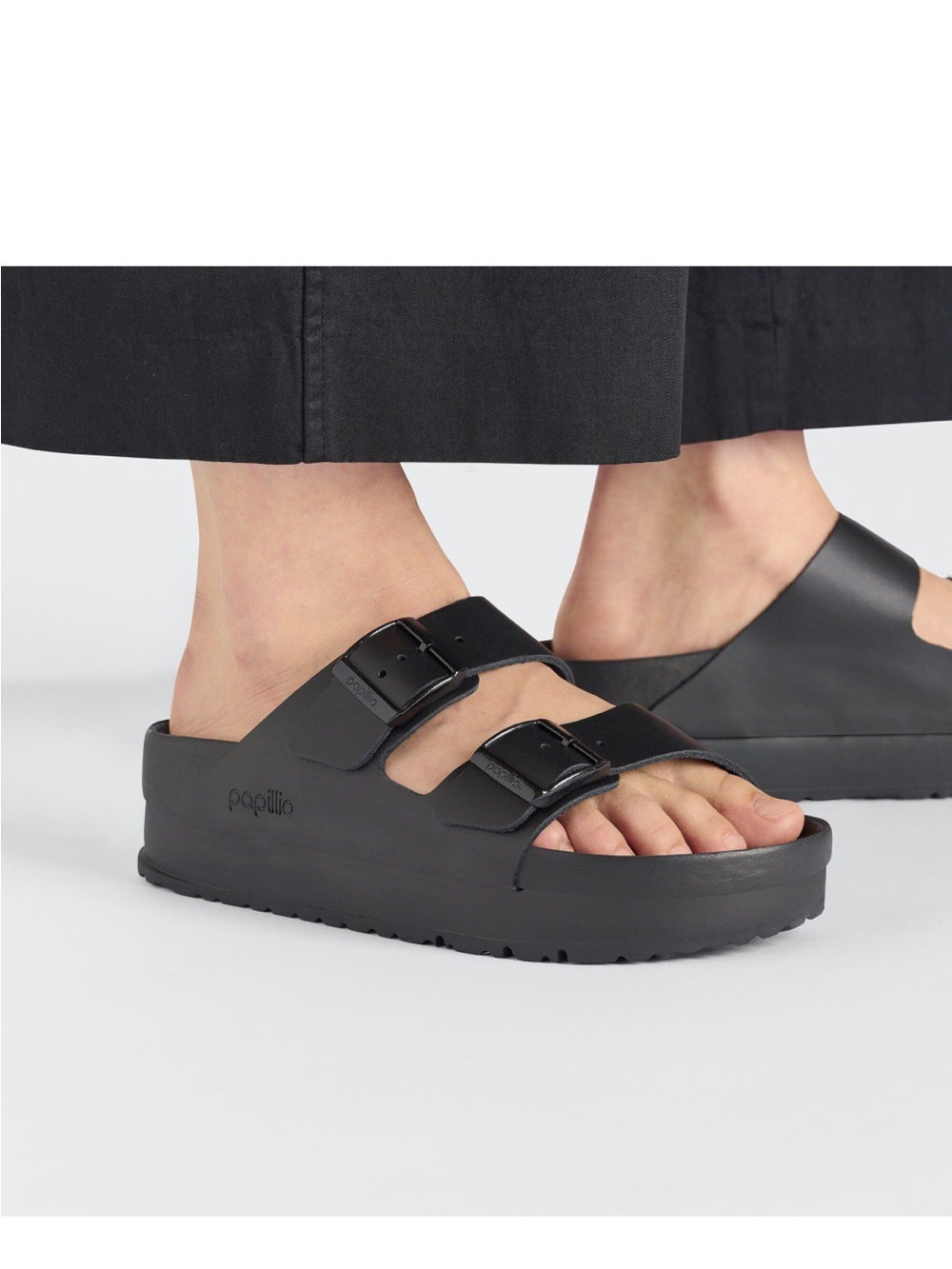 Birkenstock Papillio Exquisite Black Leather Double Buckle Platform - Picture 7 of 12